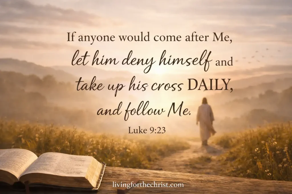 luke 9:23 if anyone would come afte me let him deny himself and take up his cross daily and follow me